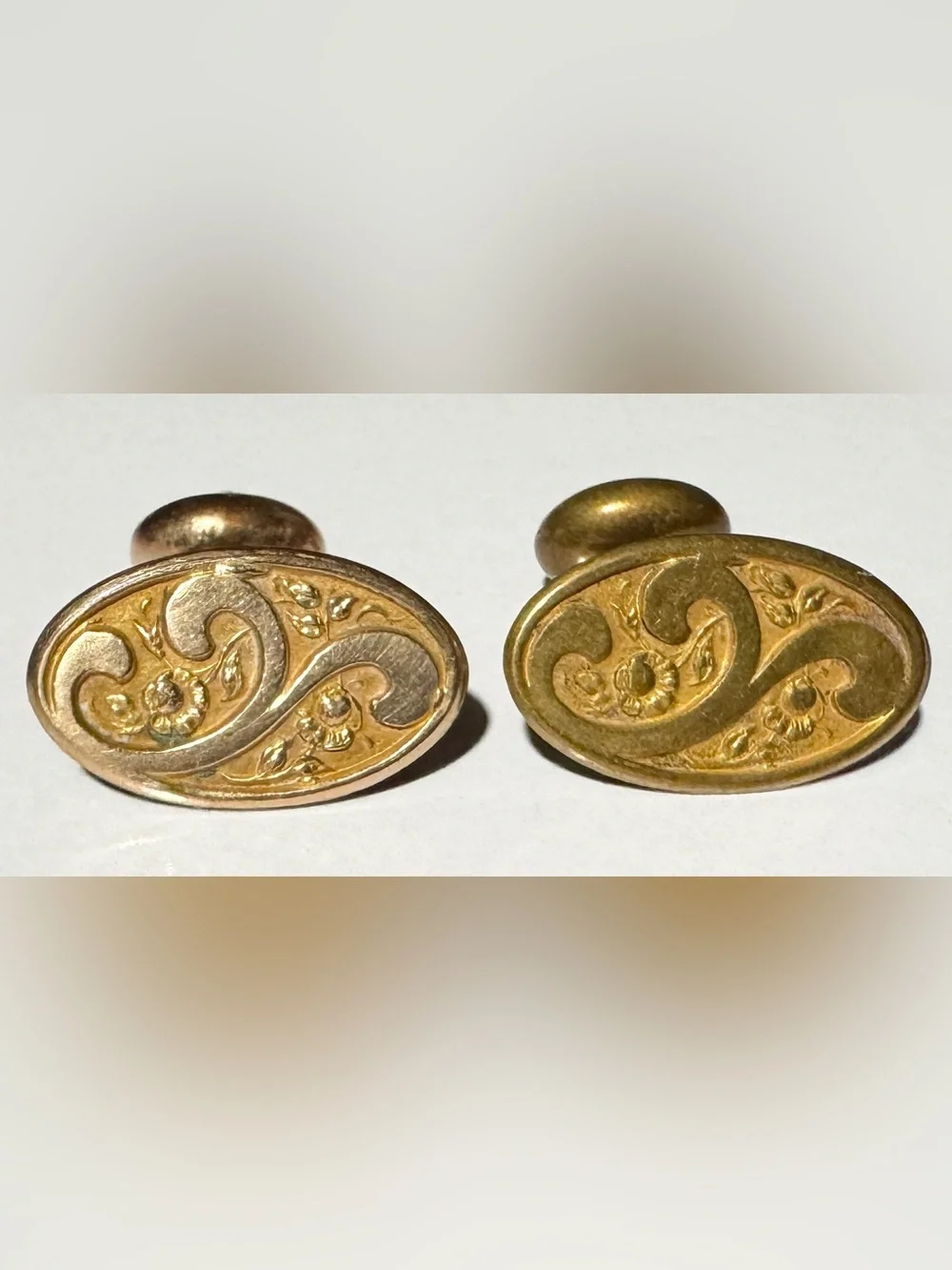 Antique Victorian Pair Gold Filled Bean Back Cufflinks c. 1895-1910 Oval Scroll